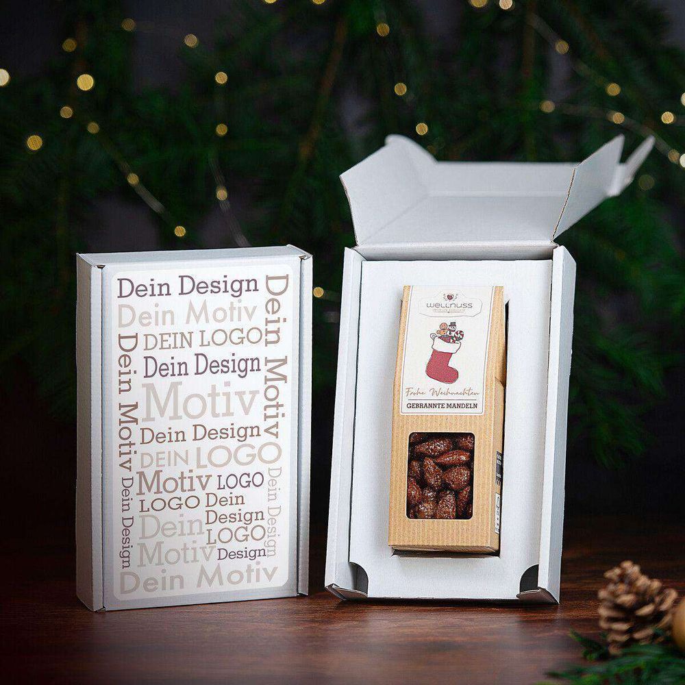 Weißer Geschenkkarton mit Druckmotiv
